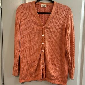 Neiman Marcus Coral Cable Knit Cardigan